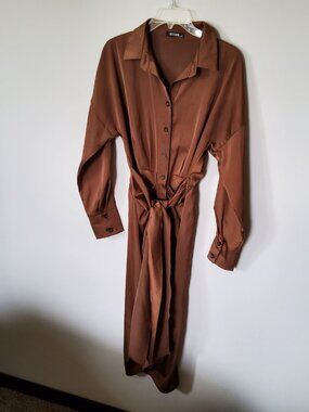 Midi Satin Cognac Tie Front Dress size M from BTFBM